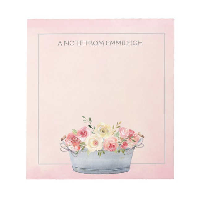 Bloco de Notas com Flores de Aquarela Rosa e Creme (Frente)