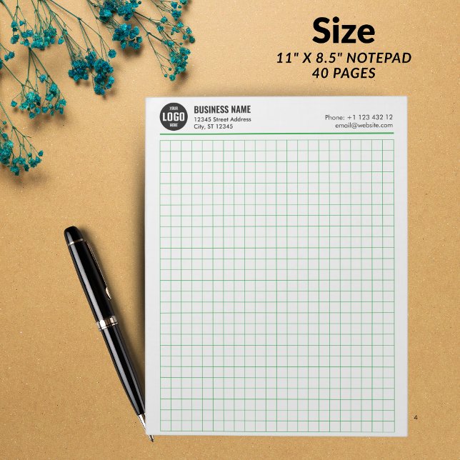 Bloco de Notas com Grid Personalizado 5 Quadros/Po (Custom Grid Notepad 5 Sq/Inch with Logo & Info - GREEN GRID -)