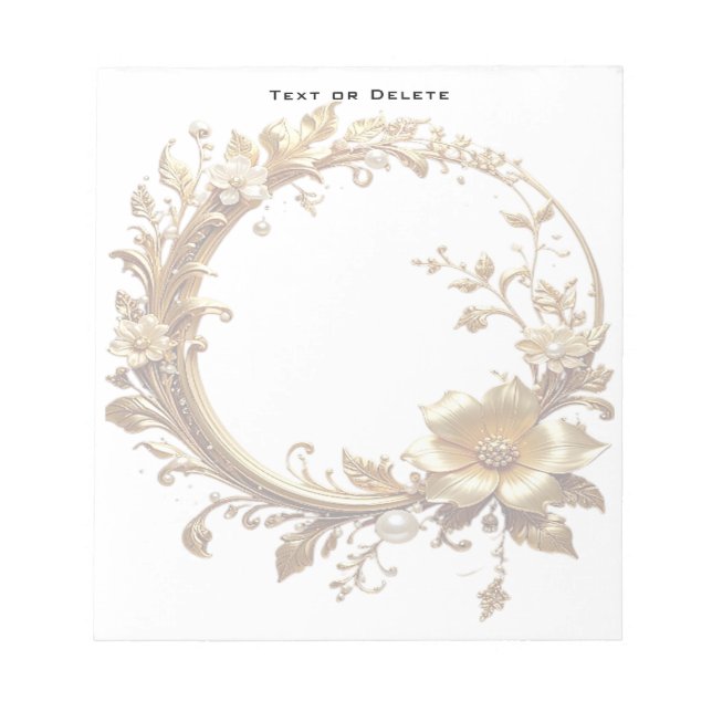Bloco de Notas com Moldura Adornada Floral Dourada (Frente)