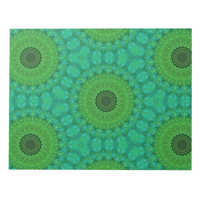 Bloco de Notas com Padrão Circular Verde e Azul (Frente)