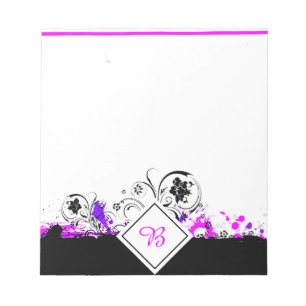 Bloco de notas com respingos florais roxos