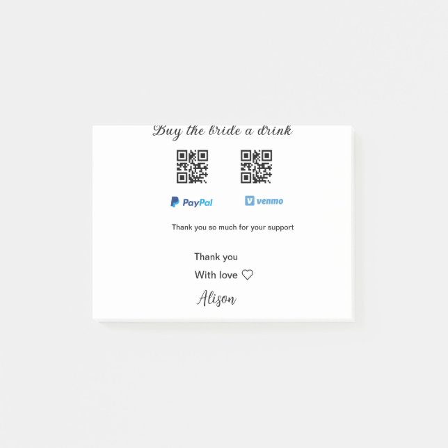 Bloco De Notas Comprar a noiva doação de bebida QR Venmo PayPal (Frente)
