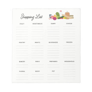 Bloco De Notas Compras Comprando Itens de Lista Editáveis Pequeno