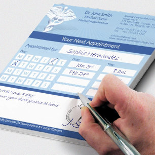 Bloco De Notas Compromisso Médico do Caduco 3D Branco Design Azul