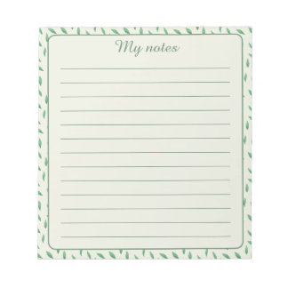 Bloco De Notas con diseño de hojas verdes