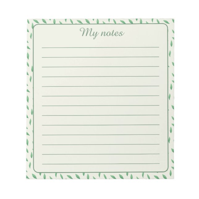 Bloco De Notas con diseño de hojas verdes (Frente)