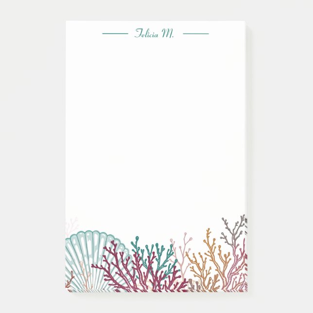 Bloco De Notas Concha de Escalope Azul e Coral (Frente)