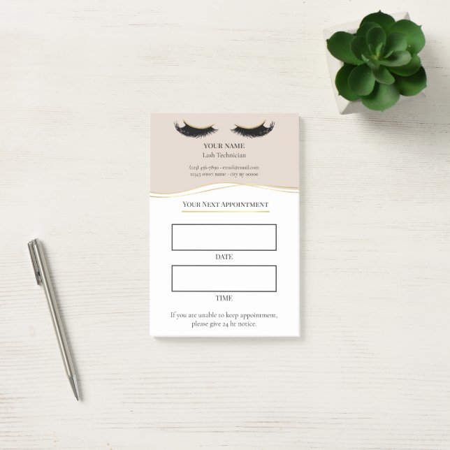 Bloco De Notas Consulta de cílios bege e dourado elegante (Escritótio)
