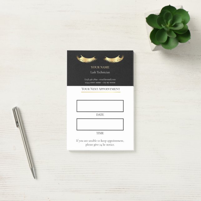 Bloco De Notas Consulta de Cílios elegante preto e dourado (Escritótio)