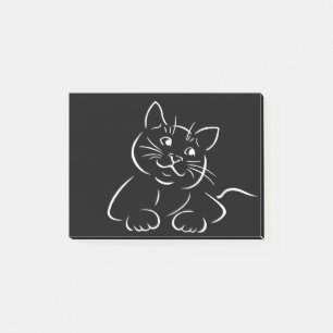 Bloco De Notas Contorno De Gato Animal Descreve Preto-E-Branco