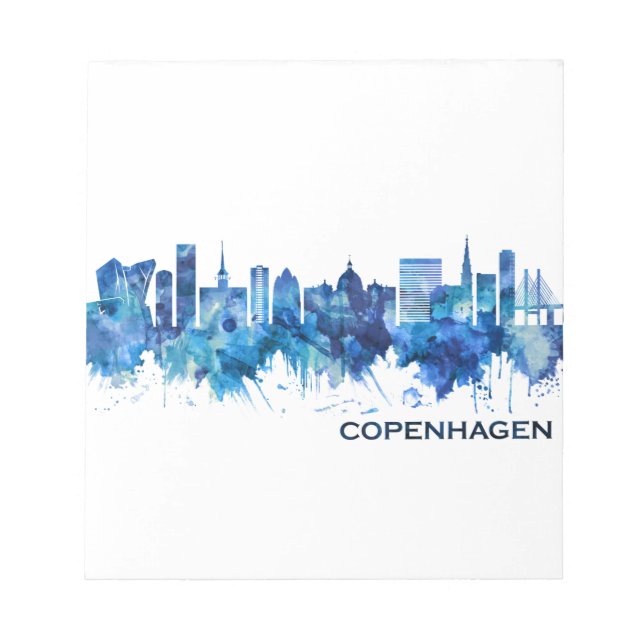 Bloco De Notas Copenhaga Dinamarca Skyline Blue (Frente)