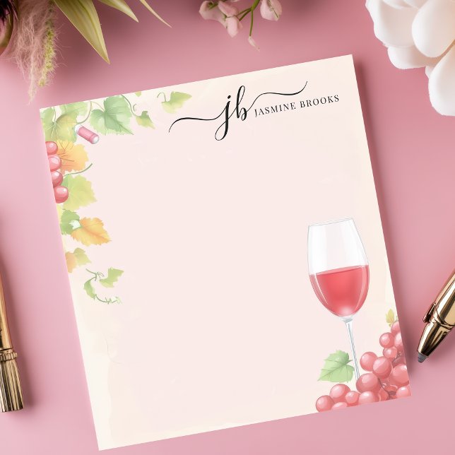 Bloco De Notas Copo de Vinho Tinto Chic Uvas Personalizadas Aquar (Criador carregado)