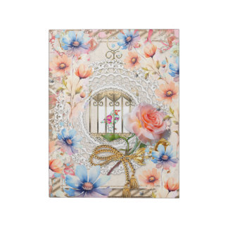 Bloco De Notas Cor Azul-Cor-de-Água Floral Caiola de Pássaros Ele