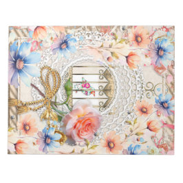 Bloco De Notas Cor Azul-Cor-de-Água Floral Caiola de Pássaros Ele