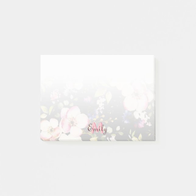 Bloco De Notas Cor d'água - rosada amarela roxas a preto, Monogra (Frente)