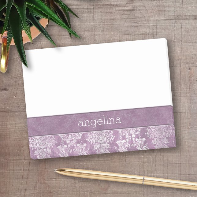 Bloco De Notas Cor damasco de Aquarela Orquídea (Personalized post-it notes with an area to add your name or other text)