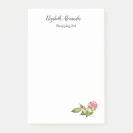 Bloco De Notas Cor de água botânica rosa selvagem, rosa e verde.