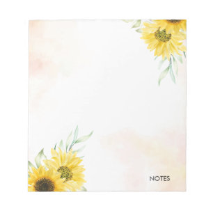 Bloco De Notas Cor de água do girassol amarelo personalizado