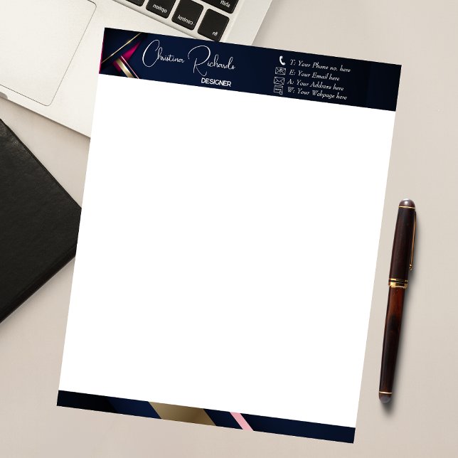 Bloco De Notas Cor-de-rosa azul Dourada Elegante (Criador carregado)