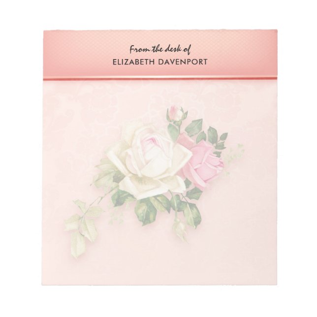 Bloco de notas cor-de-rosa e Buquê rosa branco (Frente)