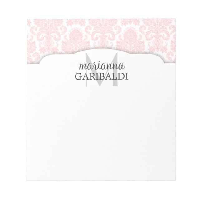 Bloco De Notas Cor-de-rosa moderno Damask Personalizado (Frente)