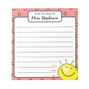 Bloco De Notas Cor-de-rosa-rosa-sol com face de sorriso do profes