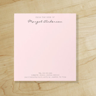 Bloco De Notas Cor de Rosa | Script personalizado | Da secretária