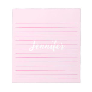 Bloco De Notas Cor-de-rosa simples com nome personalizado alinhad