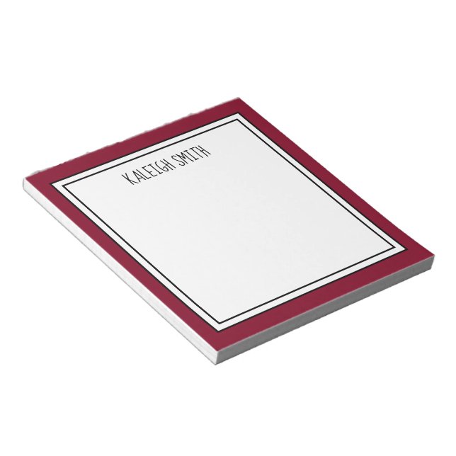 Bloco De Notas Cor Editável Vermelha Burgundy Personalizada (Inclinado)