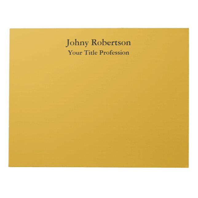 Bloco De Notas Cor Goldenrod Placa Profissional Elegante Moderno (Frente)
