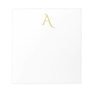 Bloco De Notas Cor Monograma Cor de Ouro Inicial Branco Profissio