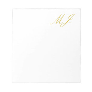 Bloco De Notas Cor Monograma Dourado Tendência Minimalista Modern