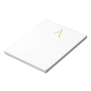 Bloco De Notas Cor Monograma Inicial Profissional Branco Dourado