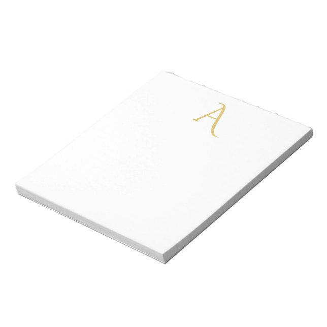 Bloco De Notas Cor Monograma Inicial Profissional Branco Dourado (Invertido)