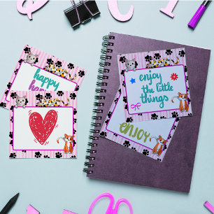 Bloco De Notas Cor rosa com patas gatinhos bonitos de 3" x 3" pos