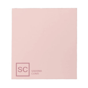 Bloco De Notas Cor rosa dourado nome monograma simples profission