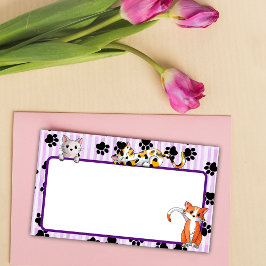 Bloco De Notas Cor roxa com patas gatinhos bonitos de 10" x 6"