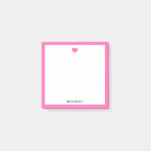 Bloco De Notas Coração cor-de-rosa brilhante e borda em branco