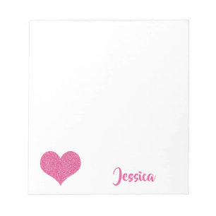 Bloco De Notas Coração cor-de-rosa nome feminino personalizado