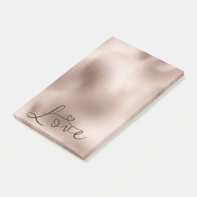 Bloco De Notas Coração de Amor Casamento Rosa Dourado Romântico (Inclinado)