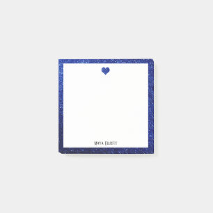 Bloco De Notas Coração e Borda com Brilho Azul Falso em Branco c/