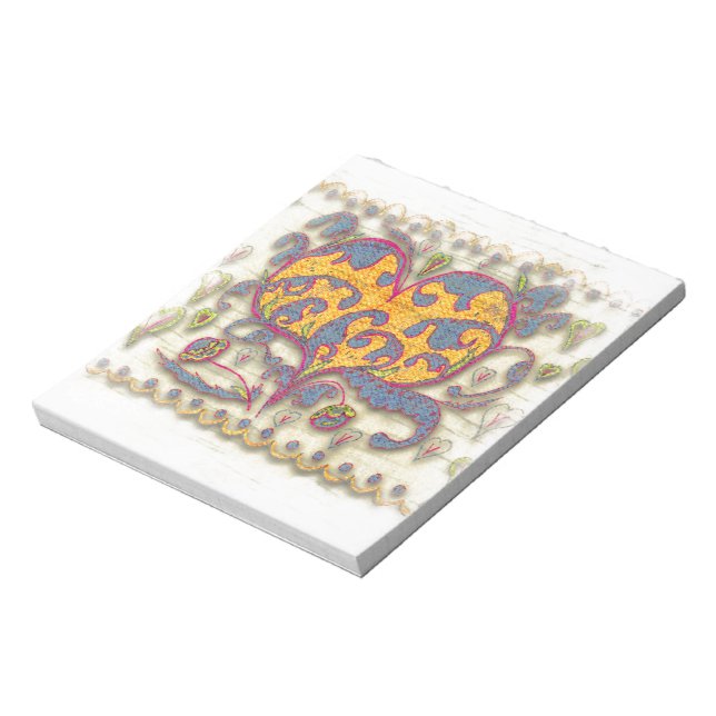 Bloco De Notas Coração Folk Art com folhas e flores (Invertido)