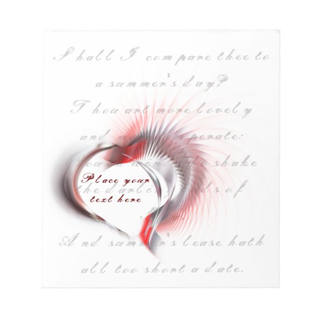 Bloco De Notas Coração Metálico com o soneto de Shakespeare 18 (Frente)