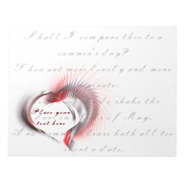 Bloco De Notas Coração Metálico com o soneto de Shakespeare 18 (Frente)