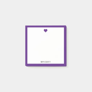 Bloco De Notas Coração Roxo Brilhante e Borda em Branco com Nom