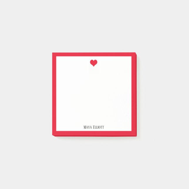 Bloco De Notas Coração Vermelho Brilhante e Borda em Branco com N (Frente)