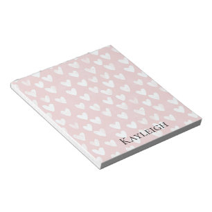 Bloco De Notas Corações Brancos Rosa Girly