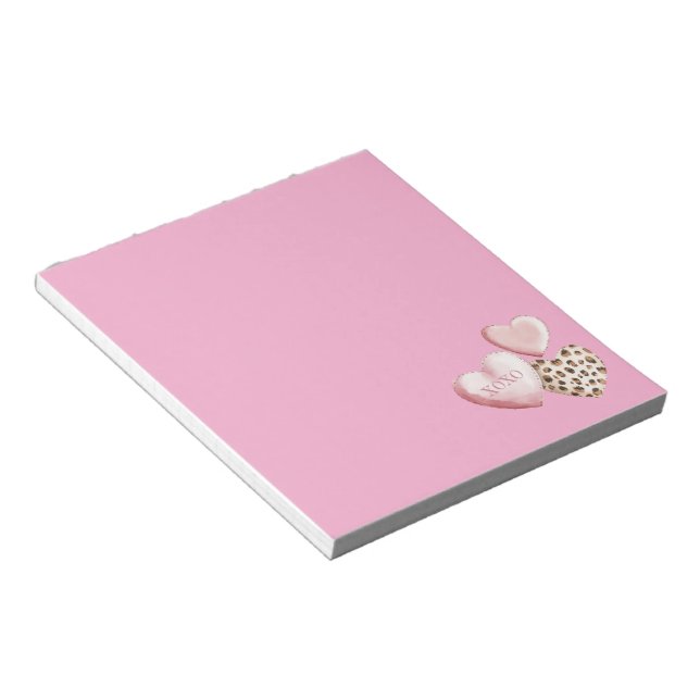 Bloco De Notas Corações de Amor do Leopardo Rosa XOXO (Inclinado)