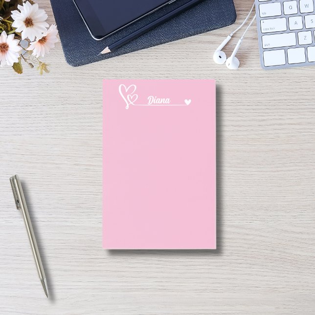 Bloco De Notas Corações fofos & Nome Personalizado, Simples Perso (Criador carregado)