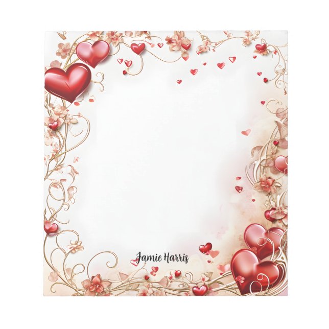 Bloco De Notas Corações Vermelhos (Frente)